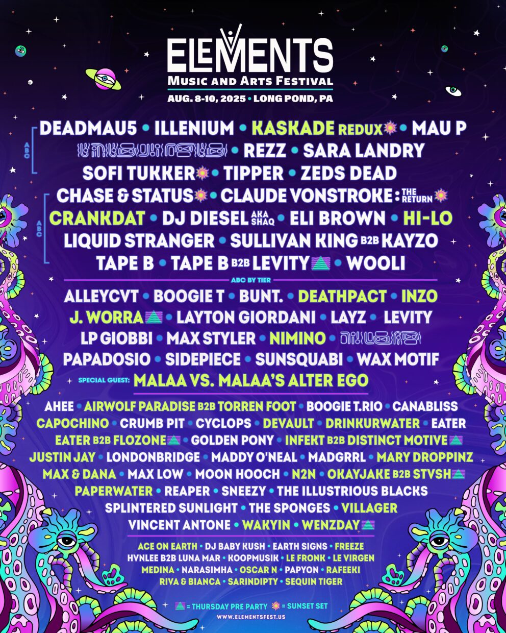 Elements Music & Arts Festival 2025 lineup poster